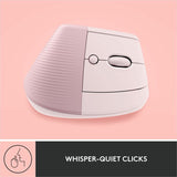 Logitech Lift Vertical Ergonomic Mouse, Wireless, Bluetooth or Logi Bolt USB receiver, Quiet clicks, 4 buttons, Rose