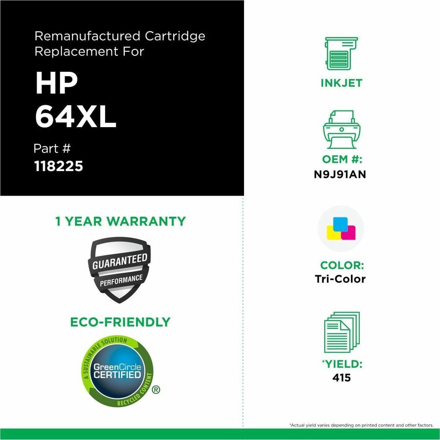 Clover Imaging Remanufactured High Yield Tri-Color Ink Cartridge for HP 64XL (N9J91AN)