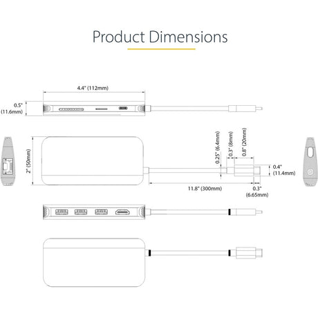 StarTech.com USB C Multiport Adapter, 4K 60Hz HDMI HDR10 Video, 3 Port 5Gbps USB-A Hub, 100W PD Pass-Through, GbE, SD/MicroSD, Mini Dock