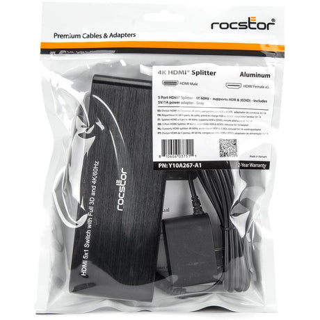 Rocstor 5 Port HDMI (2.0) Splitter 4K/60Hz Supports HDR & (EDID)