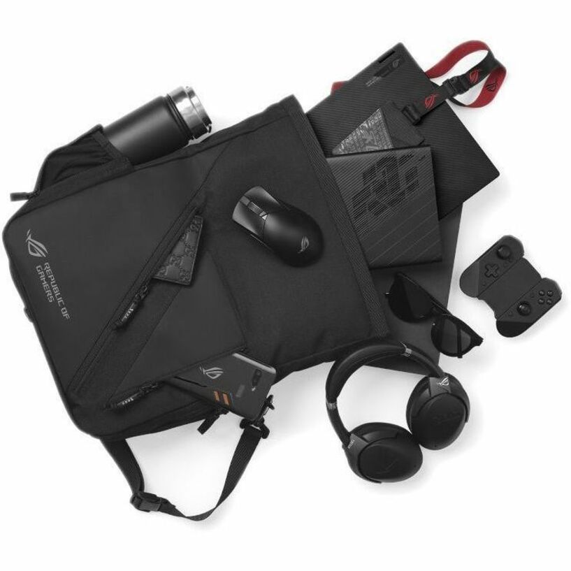 Asus ROG Archer Messenger 14 Carrying Case (Messenger) for 11" to 14" Notebook, Electronics, Umbrella, Water Bottle, Tablet - Black