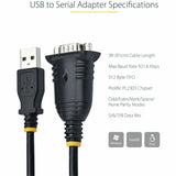 StarTech.com 3ft (1m) USB to Serial Cable, DB9 Male RS232 to USB Converter, USB to Serial Adapter, COM Port Adapter with Prolific IC