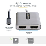 StarTech.com USB-C to Dual HDMI Adapter, USB Type-C Multi-Monitor MST Hub, Dual 4K 60Hz HDMI Laptop Display Extender / Splitter, Windows