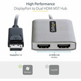 StarTech.com DP to Dual HDMI MST HUB, Dual HDMI 4K 60Hz, 2 Port DisplayPort Multi Monitor Adapter with 1ft/30cm Cable, DP 1.4 | DSC | HBR3
