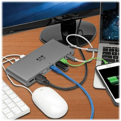 Eaton Tripp Lite Series USB-C Dock, Triple Display - 4K HDMI/DisplayPort, VGA, USB 3.x (5Gbps), USB-A/C Hub Ports, GbE, 100W PD Charging, EU/UK Power Supply