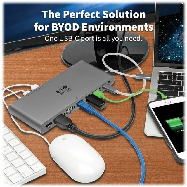 Eaton Tripp Lite Series USB-C Dock, Triple Display - 4K HDMI/DisplayPort, VGA, USB 3.x (5Gbps), USB-A/C Hub Ports, GbE, 100W PD Charging, EU/UK Power Supply