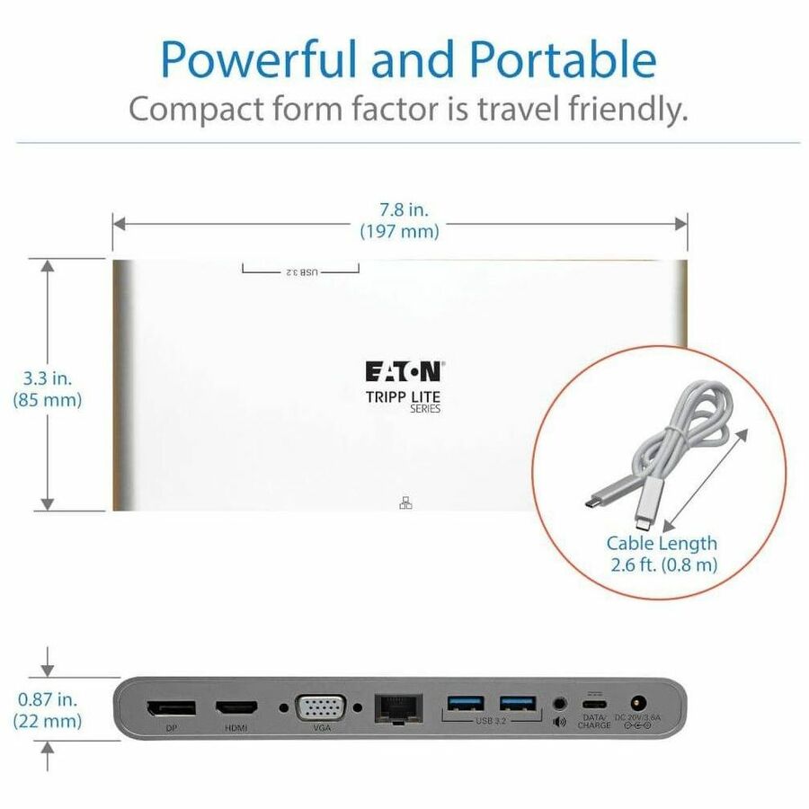 Eaton Tripp Lite Series USB-C Dock, Triple Display - 4K HDMI/DisplayPort, VGA, USB 3.x (5Gbps), USB-A/C Hub Ports, GbE, 100W PD Charging, EU/UK Power Supply