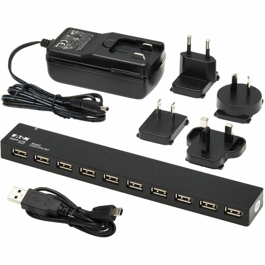 Eaton Tripp Lite Series 10-Port USB 2.0 Hub with Power Supply and International Plug Adapters
