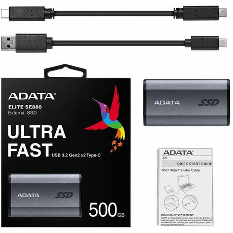 Adata SE800 AELI-SE880-500GCGY 500 GB Portable Rugged Solid State Drive - External - Titanium Gray