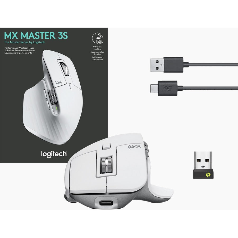 Logitech MX Master 3S - Wireless Performance Mouse with Ultra-fast Scrolling, Ergo, 8K DPI, Track on Glass, Bluetooth, Pale Grey