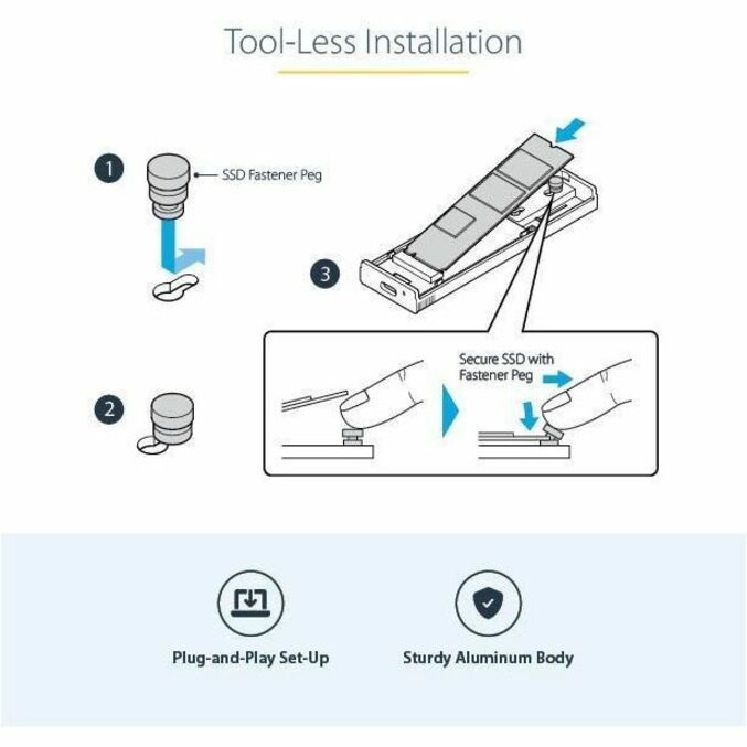 StarTech.com USB-C 10Gbps to M.2 NVMe or M.2 SATA SSD Enclosure, Tool-free M.2 PCIe/SATA SSD Aluminum Enclosure, USB-C & USB-A Host Cables