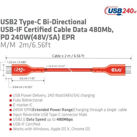 USB2 TYPE-C 240W 480MB CABLE