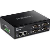 TRENDnet 4-Port Fast Ethernet Industrial Modbus Gateway, 4 x Serial DB-9 Ports, 2 x Fast Ethernet Ports, Up to 100m (328 ft), IP30 Rated Housing, Extreme Temperature Protection, Black, TI-M42