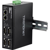 TRENDnet 4-Port Fast Ethernet Industrial Modbus Gateway, 4 x Serial DB-9 Ports, 2 x Fast Ethernet Ports, Up to 100m (328 ft), IP30 Rated Housing, Extreme Temperature Protection, Black, TI-M42