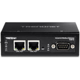 TRENDnet 1-Port Fast Ethernet Industrial Modbus Gateway, 1 x Serial DB-9 Port, 2 x Fast Ethernet Ports, Up to 100m (328 ft), IP30 Rated Housing, Extreme Temperature Protection, Black, TI-M12