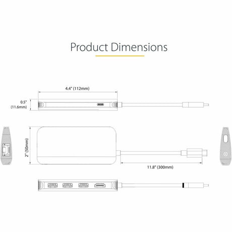 StarTech.com USB C Multiport Adapter, 4K 60Hz HDMI HDR10 Video, 3 Port 5Gbps USB 3.2 Hub, 100W PD PassThrough, GbE, Mini Travel Dock