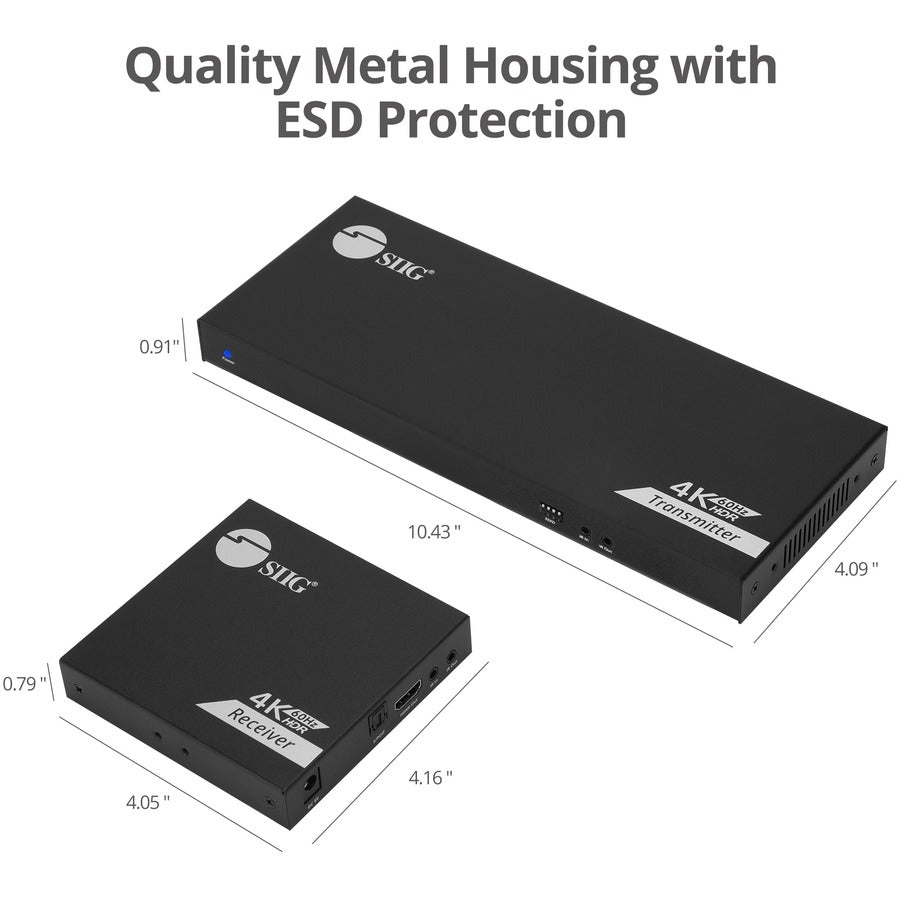 SIIG 1x8 4K 60Hz HDMI Splitter Over Cat6 Extender with Loopout/IR/ARC & RS-232 - Up to 230ft (70m) - Near Zero Latency