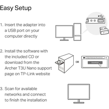 TP-Link Archer T3U Nano - AC1300 2.4G/5G Dual Band Nano USB WiFi Adapter for PC
