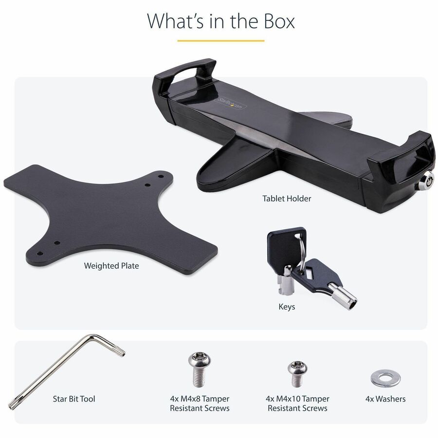 StarTech.com VESA Mount Adapter for Tablets 7.9 to 12.5in, Up to 2kg /4.4lb, 75x75/100x100, Universal Anti-Theft Tablet VESA Mount Clamp