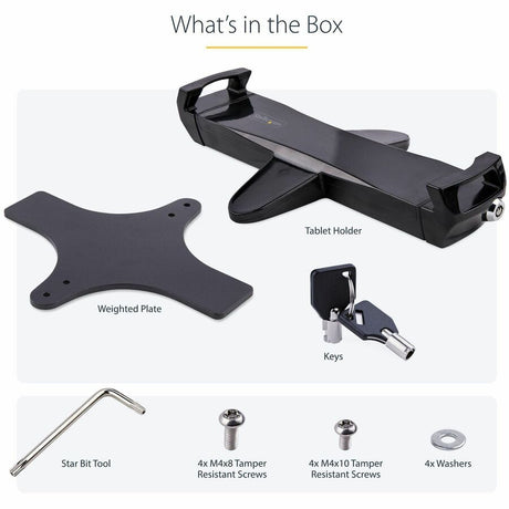 StarTech.com VESA Mount Adapter for Tablets 7.9 to 12.5in, Up to 2kg /4.4lb, 75x75/100x100, Universal Anti-Theft Tablet VESA Mount Clamp