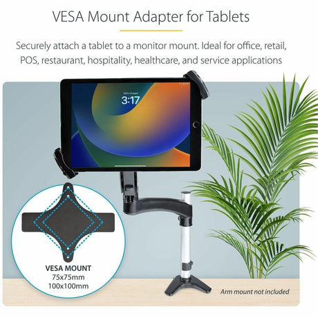StarTech.com VESA Mount Adapter for Tablets 7.9 to 12.5in, Up to 2kg /4.4lb, 75x75/100x100, Universal Anti-Theft Tablet VESA Mount Clamp