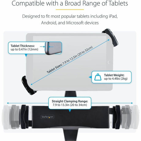 StarTech.com VESA Mount Adapter for Tablets 7.9 to 12.5in, Up to 2kg /4.4lb, 75x75/100x100, Universal Anti-Theft Tablet VESA Mount Clamp