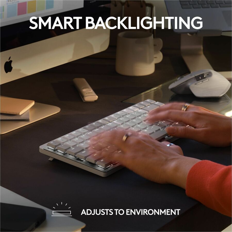 Logitech MX Mechanical Mini for Mac Wireless Illuminated Keyboard, Low-Profile Switches, Tactile Quiet Keys, Pale Gray