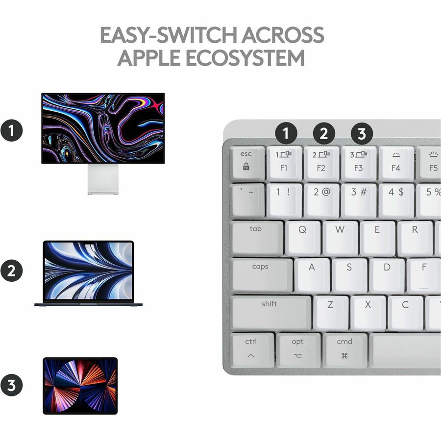 Logitech MX Mechanical Mini for Mac Wireless Illuminated Keyboard, Low-Profile Switches, Tactile Quiet Keys, Pale Gray