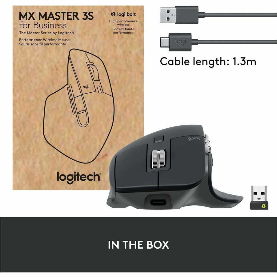 Logitech MX Master 3S for Business, Wireless Mouse with Quiet Clicks, 8K DPI, Logi Bolt USB Receiver, Graphite