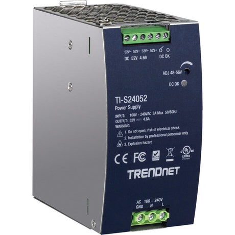 TRENDnet 240W, 52V DC, 4.61A AC to DC DIN-Rail Power Supply, TI-S24052, Industrial Power Supply with Built-In Power Factor Controller Function, Silver