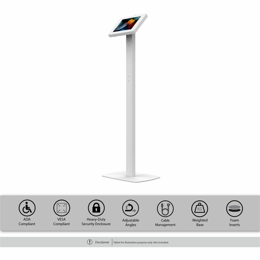 CTA Digital Premium Thin Profile Floor stand w/ Small Universal Security Enclosure (White)
