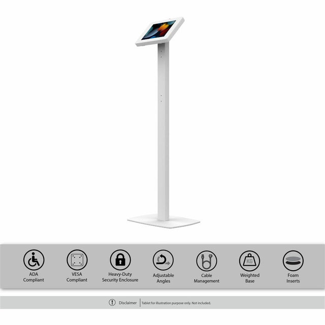 CTA Digital Premium Thin Profile Floor stand w/ Small Universal Security Enclosure (White)