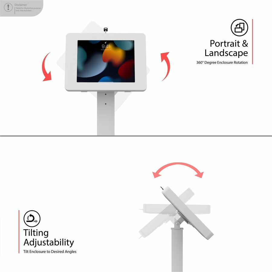 CTA Digital Premium Thin Profile Floor stand w/ Small Universal Security Enclosure (White)