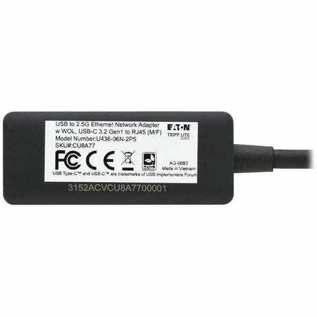 Eaton Tripp Lite Series USB-C to RJ45 Gigabit Ethernet Network Adapter (M/F) - USB 3.2 Gen 1, 2.5 Gbps Ethernet