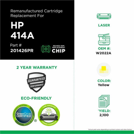 Clover Imaging Remanufactured Yellow Toner Cartridge (Reused OEM Chip) for HP 414A (W2022A)