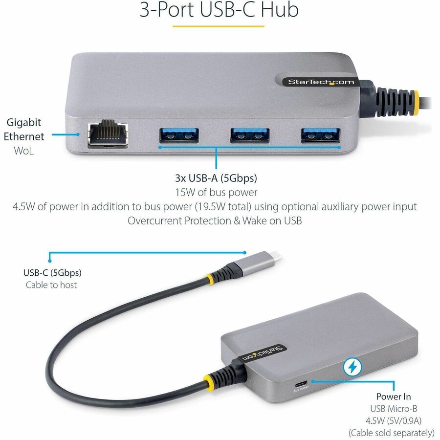 3-PORT USB-C HUB WITH ETHERNET