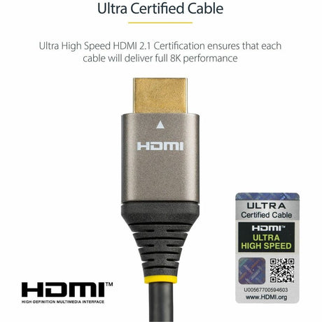 StarTech.com 20in (50cm) HDMI 2.1 Cable, Certified Ultra High Speed HDMI Cable 48Gbps, 8K 60Hz HDR10+, 8K HDMI Cord, TV/Monitor/Display