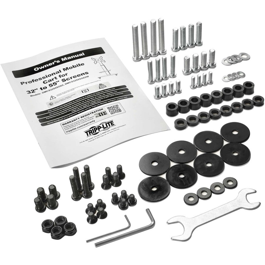 Eaton Tripp Lite Series Premier Rolling TV Cart for 32" to 55" Displays, Frosted Glass Base and Shelf, Locking Casters, White