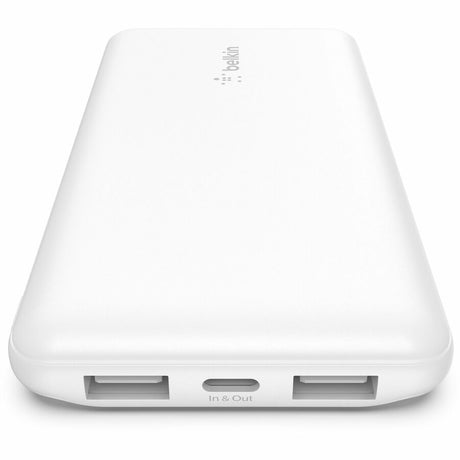 Belkin 15W 3-port USB Power Bank - 10K mAh - 2xUSB-A (12W), 1xUSB-C (15W) - Portable Charger - w/ USB-A to USB-C Cable - White