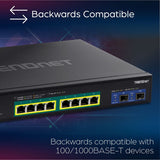 TRENDnet 10-Port Multi-Gig Web Smart PoE+ Switch, 8 x 2.5GBASE-T PoE+ Ports, 2 x 10G SFP+ Slots, Metal Housing, Managed Network Ethernet Switch, Lifetime Protection, Black, TPE-3102WS