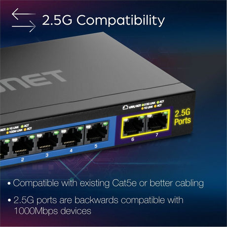 TRENDnet 7-Port Multi-Gig Switch, 5 x 1G RJ-45 Base-T Ports, 2 x 2.5G RJ-45 Ports, 20Gbps Switching Capacity, Wall Mountable, Plug & Play, Network Ethernet Switch, Lifetime Protection, Black,TEG-S327