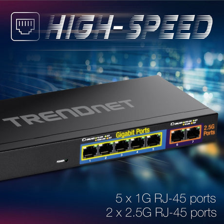 TRENDnet 7-Port Multi-Gig Switch, 5 x 1G RJ-45 Base-T Ports, 2 x 2.5G RJ-45 Ports, 20Gbps Switching Capacity, Wall Mountable, Plug & Play, Network Ethernet Switch, Lifetime Protection, Black,TEG-S327
