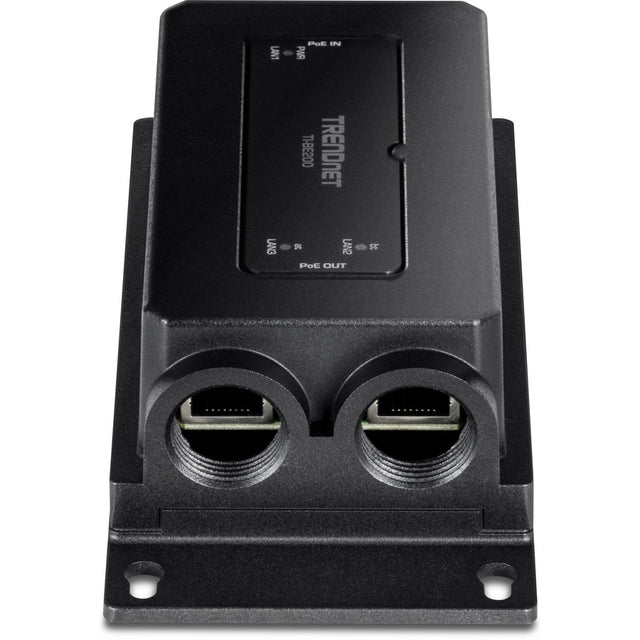 TRENDnet 2-Port Industrial Outdoor Gigabit PoE++ Extender, Hardened IP67 Extreme Temperature Rated Housing, Extends PoE++ Connection up to 200m (656 ft.) for up to 2 Devices, Black, TI-BE200