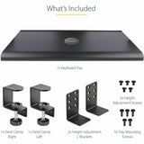 StarTech.com Under Desk Keyboard Tray, Clamp on Keyboard Holder, Up to 12kg/26.5lb, Height Adjustable, Ergonomic Sliding Keyboard Drawer