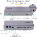 StarTech.com USB-C Docking Station, HDMI/DP/DP Alt Mode USB-C Dock, Triple/Dual 4K, 7x USB Hub, 60W PD, GbE, WWCB Certified