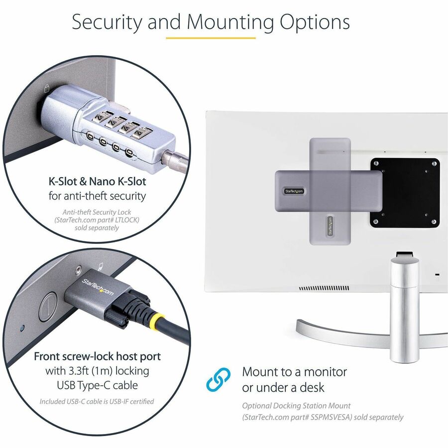 StarTech.com USB-C Docking Station, HDMI/DP/DP Alt Mode USB-C Dock, Triple/Dual 4K, 7x USB Hub, 60W PD, GbE, WWCB Certified