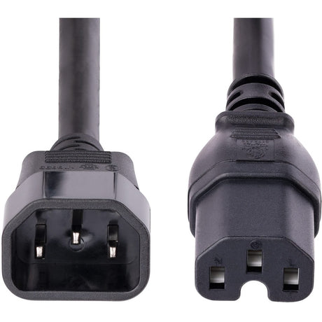 StarTech.com 10ft (3m) Heavy Duty Extension Cord, IEC C14 to IEC C15 Black Extension Cord, 15A 125V, 14AWG, Heavy Gauge Power Cable