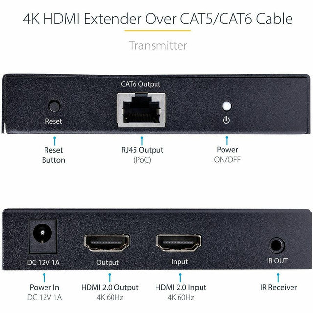 StarTech.com 4K HDMI Extender Over CAT5/CAT6 Cable, 4K 60Hz Video Extender Up to 230ft (70m), HDMI Over Ethernet Cabling, S/PDIF Audio Out