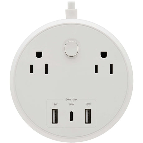 Eaton Tripp Lite Series Safe-IT 30W 2-Outlet Surge Protector - 5-15R Outlets, 3 USB Ports, 6 ft. (1.8 m) Cord, 300 Joules, Antimicrobial Protection, White