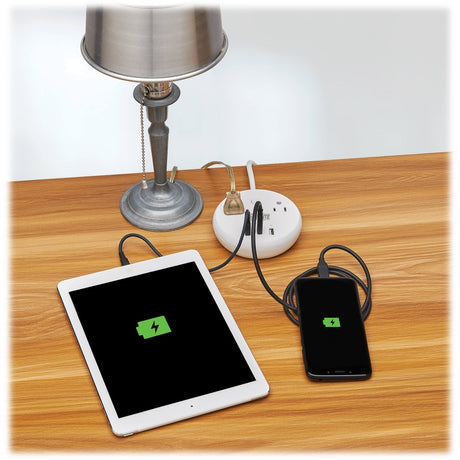 Eaton Tripp Lite Series Safe-IT 57W 2-Outlet Surge Protector - 5-15R Outlets, 3 USB Ports, 8 ft. (2.4 m) Cord, 300 Joules, Antimicrobial Protection, White